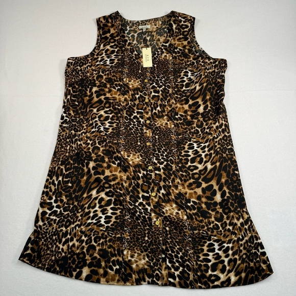 Mph Collection Sleeveless Mini Dress Womens Sz 2X Animal Print Button Down NWT - Picture 1 of 10